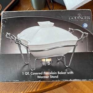 Godinger Silver and White Porcelain Baker with Stand